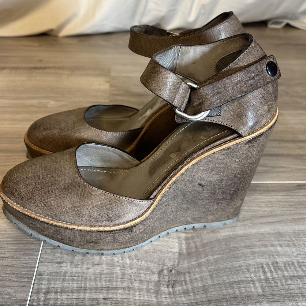 Brunello Cucinelli Brown Wedge Leather Platform Shoes Made in Italy Size 9